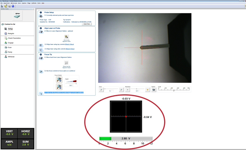 Step 3 - adjust laser, for measuring in contact mode