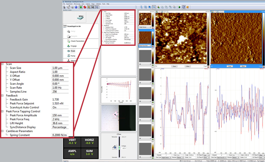 Step 6 - scan sample, check and adjust scan parameters, for measuring in ScanAsyst® mode